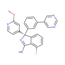 COc1cc([C@@]2(c3cccc(-c4cncnc4)c3)N=C(N)c3c(F)cccc32)ccn1 ZINC000095573369