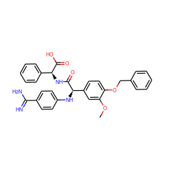 COc1cc([C@@H](Nc2ccc(C(=N)N)cc2)C(=O)N[C@H](C(=O)O)c2ccccc2)ccc1OCc1ccccc1 ZINC000003932449