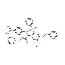 COc1cc([C@@H](Nc2ccc(C(=N)N)cc2)C(=O)NCc2ccccc2)c(S(=O)(=O)c2ccccc2)cc1OCc1ccccc1 ZINC000028338314