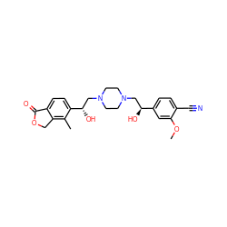 COc1cc([C@@H](O)CN2CCN(C[C@H](O)c3ccc4c(c3C)COC4=O)CC2)ccc1C#N ZINC000113485854