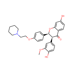 COc1cc([C@@H]2C(=O)c3ccc(O)cc3O[C@@H]2c2ccc(OCCN3CCCCC3)cc2)ccc1O ZINC000029218837