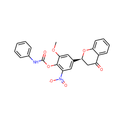 COc1cc([C@@H]2CC(=O)c3ccccc3O2)cc([N+](=O)[O-])c1OC(=O)Nc1ccccc1 ZINC000098083384