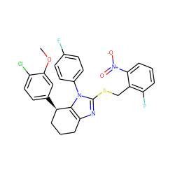 COc1cc([C@@H]2CCCc3nc(SCc4c(F)cccc4[N+](=O)[O-])n(-c4ccc(F)cc4)c32)ccc1Cl ZINC001772638099