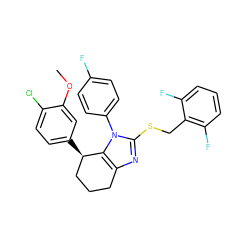 COc1cc([C@@H]2CCCc3nc(SCc4c(F)cccc4F)n(-c4ccc(F)cc4)c32)ccc1Cl ZINC001772577510