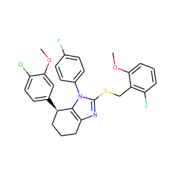 COc1cc([C@@H]2CCCc3nc(SCc4c(F)cccc4OC)n(-c4ccc(F)cc4)c32)ccc1Cl ZINC001772623588