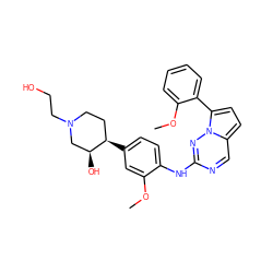 COc1cc([C@@H]2CCN(CCO)C[C@@H]2O)ccc1Nc1ncc2ccc(-c3ccccc3OC)n2n1 ZINC000114008244