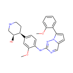 COc1cc([C@@H]2CCNC[C@@H]2O)ccc1Nc1ncc2ccc(-c3ccccc3OC)n2n1 ZINC000114009616