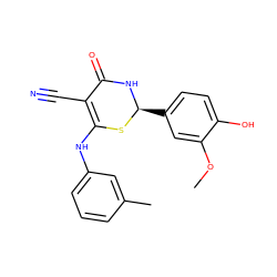 COc1cc([C@@H]2NC(=O)C(C#N)=C(Nc3cccc(C)c3)S2)ccc1O ZINC000001045530