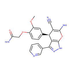 COc1cc([C@H]2C(C#N)=C(N)Oc3[nH]nc(-c4cccnc4)c32)ccc1OCC(N)=O ZINC000004019813