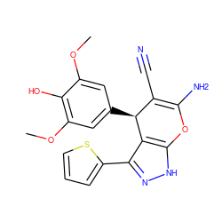 COc1cc([C@H]2C(C#N)=C(N)Oc3[nH]nc(-c4cccs4)c32)cc(OC)c1O ZINC000004171073