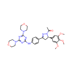 COc1cc([C@H]2CC(c3ccc(Nc4nc(N5CCOCC5)nc(N5CCOCC5)n4)cc3)=NN2C(C)=O)cc(OC)c1OC ZINC001772641915