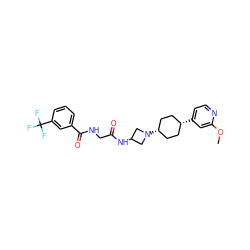 COc1cc([C@H]2CC[C@@H](N3CC(NC(=O)CNC(=O)c4cccc(C(F)(F)F)c4)C3)CC2)ccn1 ZINC000143812080