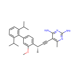 COc1cc(-c2c(C(C)C)cccc2C(C)C)ccc1[C@@H](C)C#Cc1c(C)nc(N)nc1N ZINC000140800303