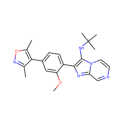 COc1cc(-c2c(C)noc2C)ccc1-c1nc2cnccn2c1NC(C)(C)C ZINC000299820166