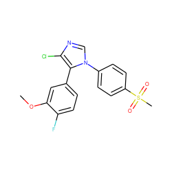 COc1cc(-c2c(Cl)ncn2-c2ccc(S(C)(=O)=O)cc2)ccc1F ZINC000000592932