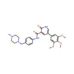 COc1cc(-c2c[nH]c(=O)c(C(=O)Nc3ccc(CN4CCN(C)CC4)cc3)c2)cc(OC)c1OC ZINC000022935296