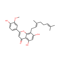 COc1cc(-c2cc(=O)c3c(O)cc(O)c(C/C=C(\C)CCC=C(C)C)c3o2)ccc1O ZINC000143768401