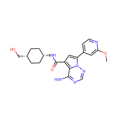 COc1cc(-c2cc(C(=O)N[C@H]3CC[C@@H](CO)CC3)c3c(N)ncnn23)ccn1 ZINC000261156450