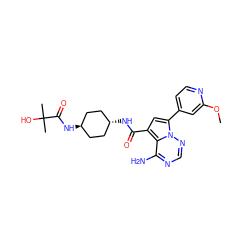 COc1cc(-c2cc(C(=O)N[C@H]3CC[C@H](NC(=O)C(C)(C)O)CC3)c3c(N)ncnn23)ccn1 ZINC000261182806