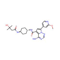 COc1cc(-c2cc(C(=O)N[C@H]3CC[C@H](NC(=O)CC(C)(C)O)CC3)c3c(N)ncnn23)ccn1 ZINC000261165241