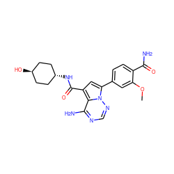 COc1cc(-c2cc(C(=O)N[C@H]3CC[C@H](O)CC3)c3c(N)ncnn23)ccc1C(N)=O ZINC000261181476