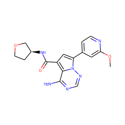 COc1cc(-c2cc(C(=O)N[C@H]3CCOC3)c3c(N)ncnn23)ccn1 ZINC000072317555