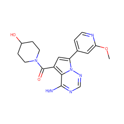 COc1cc(-c2cc(C(=O)N3CCC(O)CC3)c3c(N)ncnn23)ccn1 ZINC000169704060