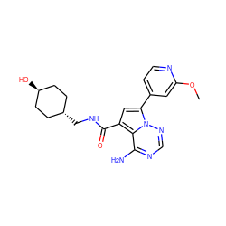 COc1cc(-c2cc(C(=O)NC[C@H]3CC[C@H](O)CC3)c3c(N)ncnn23)ccn1 ZINC000261183116