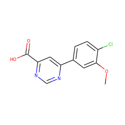 COc1cc(-c2cc(C(=O)O)ncn2)ccc1Cl ZINC000206190870