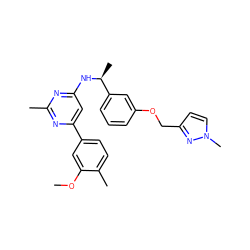 COc1cc(-c2cc(N[C@@H](C)c3cccc(OCc4ccn(C)n4)c3)nc(C)n2)ccc1C ZINC000141958940