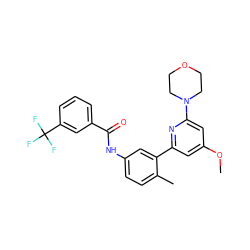 COc1cc(-c2cc(NC(=O)c3cccc(C(F)(F)F)c3)ccc2C)nc(N2CCOCC2)c1 ZINC000225983956