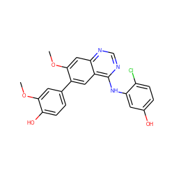 COc1cc(-c2cc3c(Nc4cc(O)ccc4Cl)ncnc3cc2OC)ccc1O ZINC000143101252