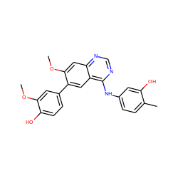 COc1cc(-c2cc3c(Nc4ccc(C)c(O)c4)ncnc3cc2OC)ccc1O ZINC000143171615