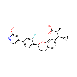 COc1cc(-c2ccc([C@@H]3CCc4ccc([C@H](C5CC5)[C@H](C)C(=O)O)cc4O3)c(F)c2)ccn1 ZINC000222036629