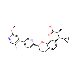 COc1cc(-c2ccc([C@@H]3CCc4ccc([C@H](C5CC5)[C@H](C)C(=O)O)cc4O3)nc2)c(F)cn1 ZINC000221982902
