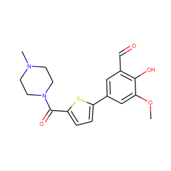 COc1cc(-c2ccc(C(=O)N3CCN(C)CC3)s2)cc(C=O)c1O ZINC000169699681