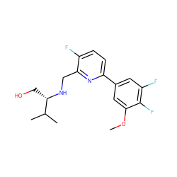 COc1cc(-c2ccc(F)c(CN[C@@H](CO)C(C)C)n2)cc(F)c1F ZINC000204421925