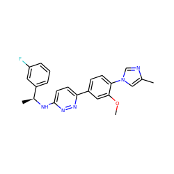 COc1cc(-c2ccc(N[C@@H](C)c3cccc(F)c3)nn2)ccc1-n1cnc(C)c1 ZINC000072172338