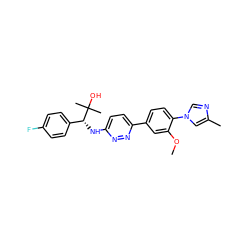 COc1cc(-c2ccc(N[C@H](c3ccc(F)cc3)C(C)(C)O)nn2)ccc1-n1cnc(C)c1 ZINC000072173103