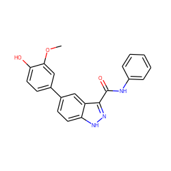 COc1cc(-c2ccc3[nH]nc(C(=O)Nc4ccccc4)c3c2)ccc1O ZINC000063298378