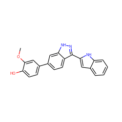 COc1cc(-c2ccc3c(-c4cc5ccccc5[nH]4)n[nH]c3c2)ccc1O ZINC000166889002