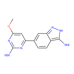 COc1cc(-c2ccc3c(N)[nH]nc3c2)nc(N)n1 ZINC000071329130