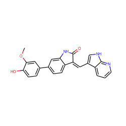 COc1cc(-c2ccc3c(c2)NC(=O)/C3=C\c2c[nH]c3ncccc23)ccc1O ZINC000014956306