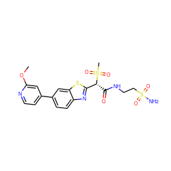 COc1cc(-c2ccc3nc([C@@H](C(=O)NCCS(N)(=O)=O)S(C)(=O)=O)sc3c2)ccn1 ZINC000144169798