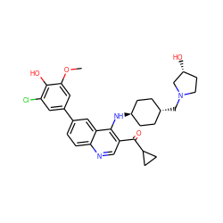 COc1cc(-c2ccc3ncc(C(=O)C4CC4)c(N[C@H]4CC[C@H](CN5CC[C@@H](O)C5)CC4)c3c2)cc(Cl)c1O ZINC000473159092