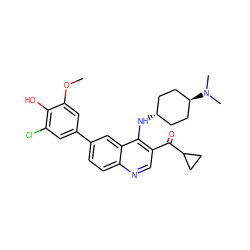 COc1cc(-c2ccc3ncc(C(=O)C4CC4)c(N[C@H]4CC[C@H](N(C)C)CC4)c3c2)cc(Cl)c1O ZINC000473200819