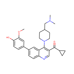 COc1cc(-c2ccc3ncc(C(=O)C4CC4)c(N4CCC(CN(C)C)CC4)c3c2)ccc1O ZINC000114033027