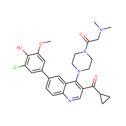 COc1cc(-c2ccc3ncc(C(=O)C4CC4)c(N4CCN(C(=O)CN(C)C)CC4)c3c2)cc(Cl)c1O ZINC000217400022