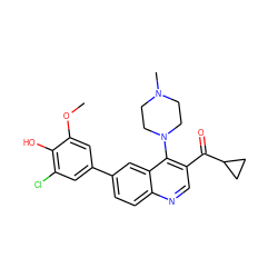 COc1cc(-c2ccc3ncc(C(=O)C4CC4)c(N4CCN(C)CC4)c3c2)cc(Cl)c1O ZINC000203987431