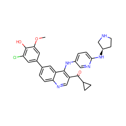 COc1cc(-c2ccc3ncc(C(=O)C4CC4)c(Nc4ccc(N[C@@H]5CCNC5)nc4)c3c2)cc(Cl)c1O ZINC000219364903